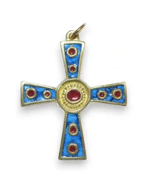 Croix médiévale en bronze émaillé avec cabochons – 5 cm – 862