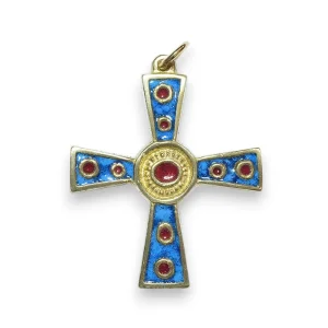 Croix médiévale en bronze émaillé avec cabochons – 5 cm – 862