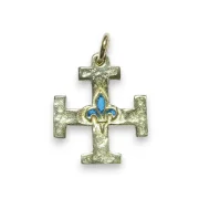 Pendentif Croix des Scouts de France fleur de flys bleue