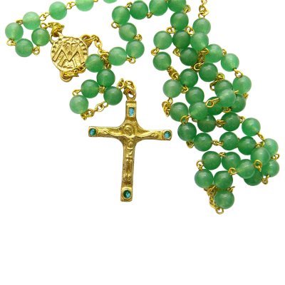 Chapelet en perles d’aventurine – Croix dorée – CH2-0202