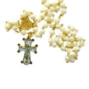 Chapelet en nacre – Croix émaillée cabochons – CH6-0197