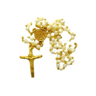 Chapelet en nacre véritable – Crucifix doré – CH19-0239
