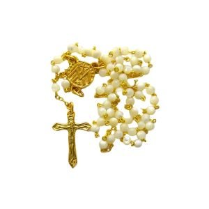 Chapelet en nacre – Crucifix doré plat – CH19-0240