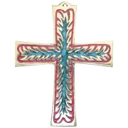 Croix enflammée, symbole du Saint-Esprit, en bronze émaillé