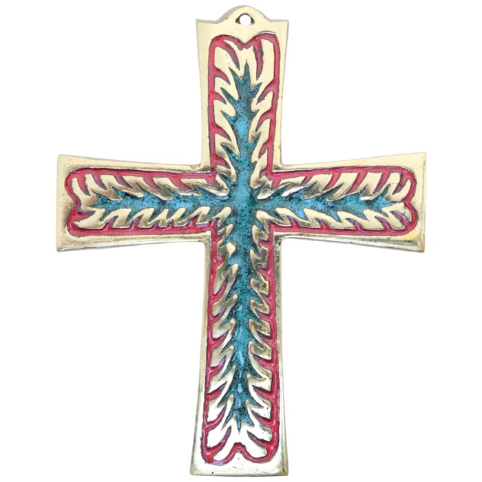 Croix enflammée, symbole du Saint-Esprit, en bronze émaillé – 10 cm – 960