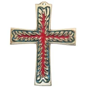 Croix enflammée symbole du Saint-Esprit, en bronze émaillé