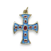 Croix, pendentif émaillé et cabochons bleu - Les Tailleurs d'Images