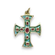 Croix évasée, pendentif émaillé et cabochons