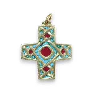 Croix grecque médiévale, pendentif bronze émaillé – 4 cm – 790