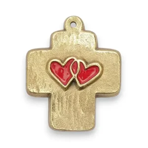 Croix de mariage, double cœur saint Valentin – 8 cm – L17