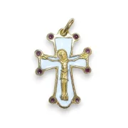 Pendentif crucifix sur croix médiévale émail blanc