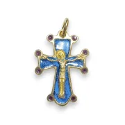 Pendentif crucifix sur croix médiévale émail bleu