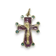 Pendentif crucifix sur croix médiévale émail rouge