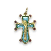 Pendentif crucifix sur croix médiévale émail vert