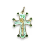 Pendentif crucifix sur croix médiévale émail vert