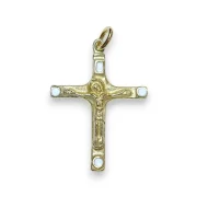 Crucifix d'inspiration médiévale - bijou en bronze et émaux - 3,7 cm - 0202 blanc_ Les Tailleurs d'Images