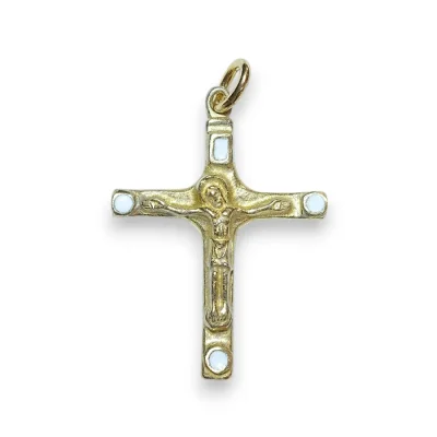 Crucifix d’inspiration médiévale – bijou en bronze et émaux – 3,7 cm – 0202