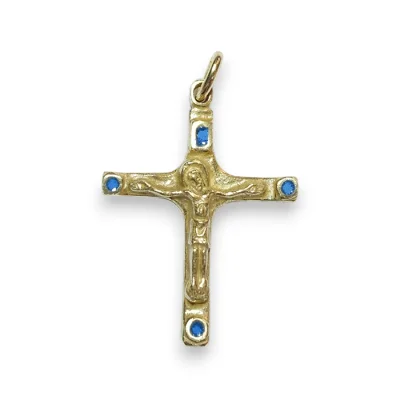 Crucifix d’inspiration médiévale – bijou en bronze et émaux – 3,7 cm – 0202