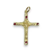 Crucifix d'inspiration médiévale - bijou en bronze et émaux - 3,7 cm - 0202 rouge_ Les Tailleurs d'Images