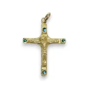 Crucifix d'inspiration médiévale - bijou en bronze et émaux - 3,7 cm - 0202 vert - Les Tailleurs d'Images