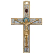 Crucifix médiéval roman, croix murale en bronze émaillé blanc