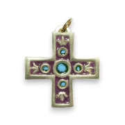 Fleur de Lys sur pendentif croix rouge, bijou médiéval religieux