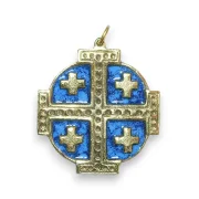 Médaille Croix de Jérusalem, bijou religieux – 5,5 cm – 876 BLEU - Les Tailleurs d'Images