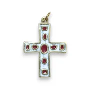 Pendentif communion croix et cabochons blanc et rouge