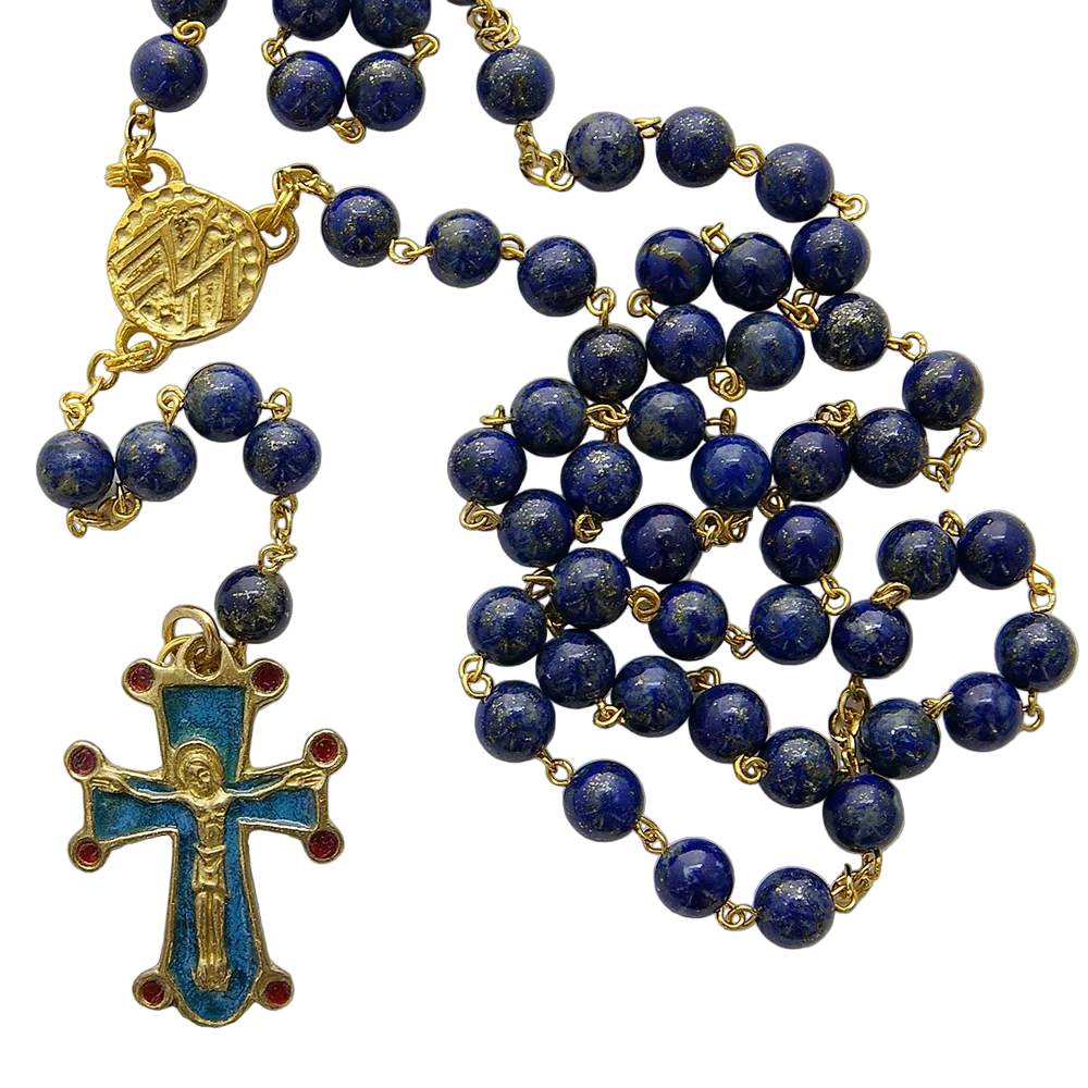 Chapelet en lapis-lazuli – Croix émaillée – CH7-0197