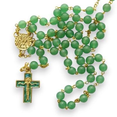 Chapelet vert en perles d&rsquo;aventurine – Croix émaillée – CH2-0181