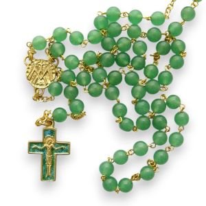 Chapelet vert en perles d&rsquo;aventurine – Croix émaillée – CH2-0181