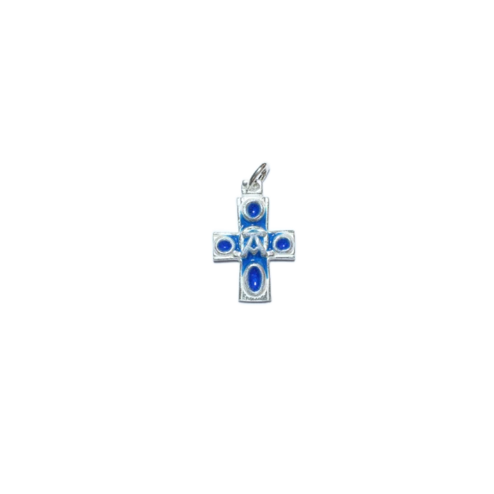 Croix argent, Alpha, pendentif religieux émaillé – 2,8 cm – NA0127