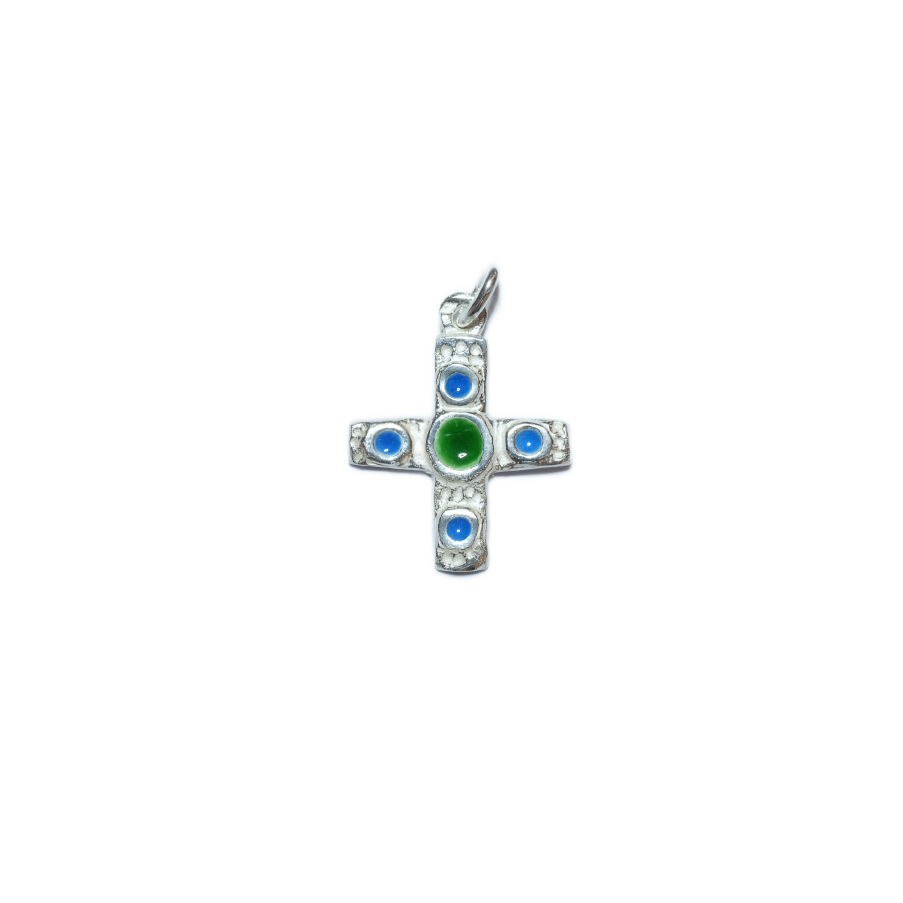 Croix celte en argent, bijou religieux – 2,8 cm – NA0224 BLEU - Les Tailleurs d'Images