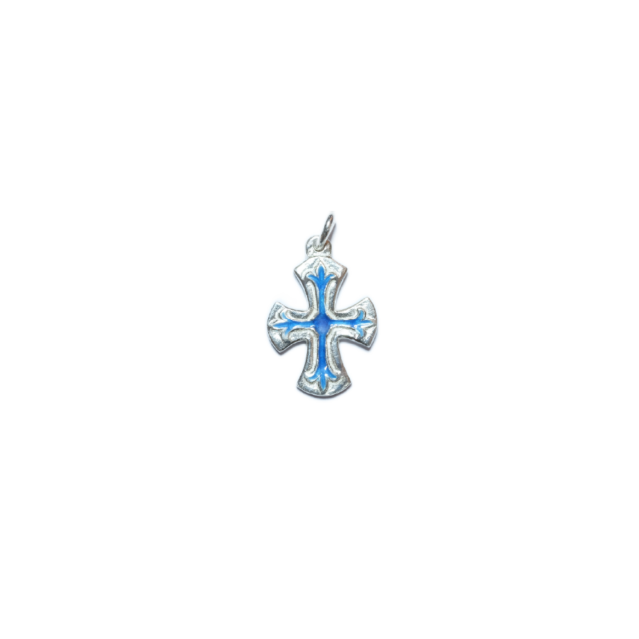 Croix fleur de lys en argent, cadeau communion – 2,5 cm – NA74 BLEU - Les Tailleurs d'Images