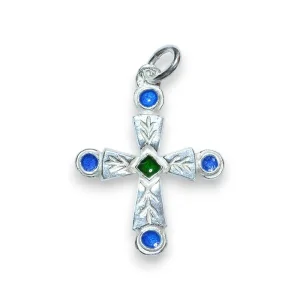 Croix pendentif religieux en argent massif et cabochons – 3 cm – NA0192