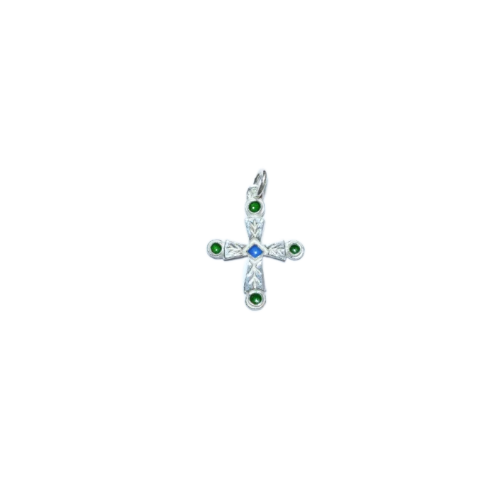 Croix pendentif religieux en argent massif et cabochons – 3 cm – NA0192