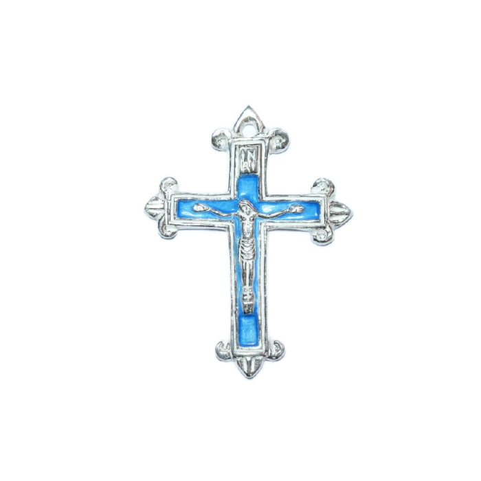 Crucifix en argent, fleurdelisé et émaillé en bleu – 7 cm – NA76