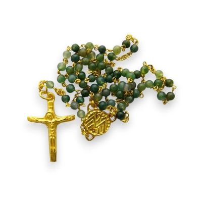 Chapelet en Agate mousse 4 mm – Crucifix doré 3,2 cm – CH16-0239