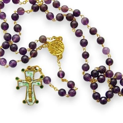 Chapelet en améthyste avec une croix et le Christ – CH8-0197