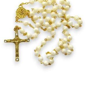Chapelet en nacre – Crucifix doré cabochons – CH6-0202