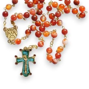 Chapelet en cornaline – Croix émaillée – CH4-0197