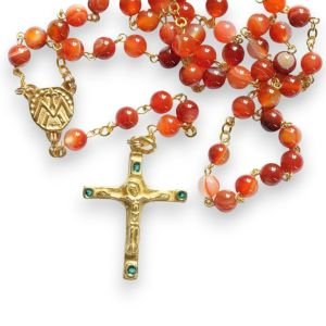 Chapelet orange – Croix fine dorée – CH4-202