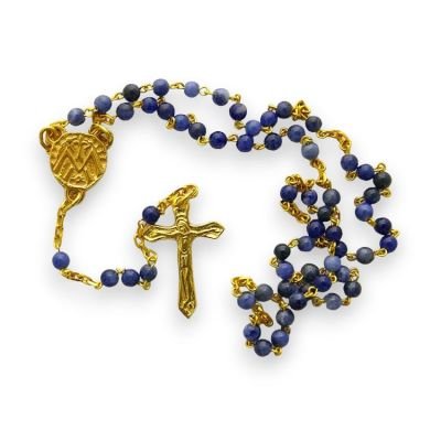 Chapelet doré en sodalite 4 mm – Crucifix doré 2,5 cm – CH15-0240