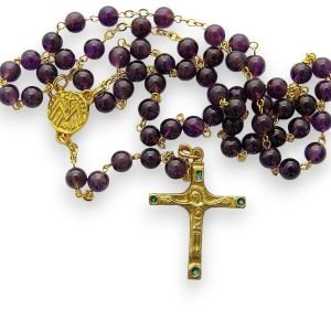 Chapelet violet en améthyste – Crucifix et cabochons – CH8-0202
