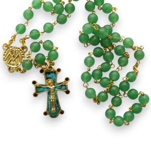 Chapelet en perles d&rsquo;aventurine – Croix cabochons – CH2-0197