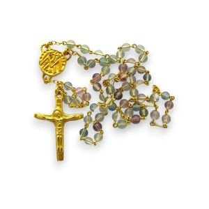 Chapelet en Fluorite – Crucifix doré – 3,2 cm – CH18-0239