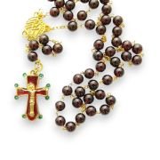 Chapelet en grenat avec une croix et le Christ - CH10-0197