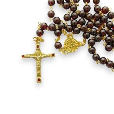 Chapelet en grenats – Crucifix et cabochons – CH10-0202