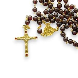 Chapelet en grenats – Crucifix et cabochons – CH10-0202