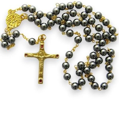 Chapelet en hématite et chaine dorée – Crucifix doré – CH5-0202
